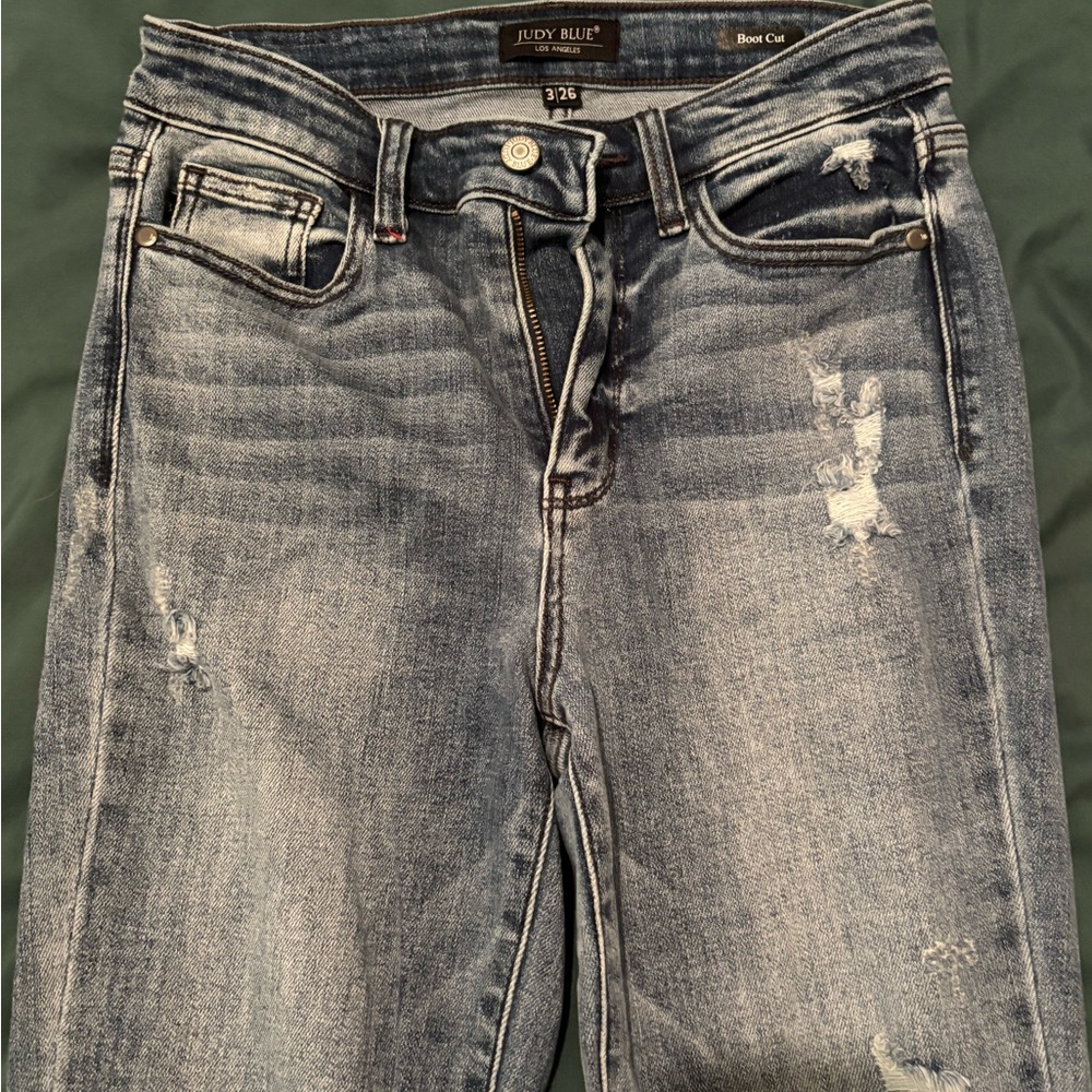 Judy Blue Boot Cut Distressed Blue Jeans - Picture 2 of 7